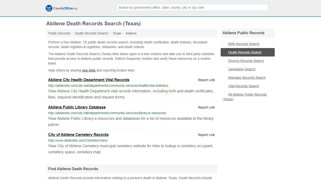 Death Records Search - Abilene, TX (Death Certificates ...